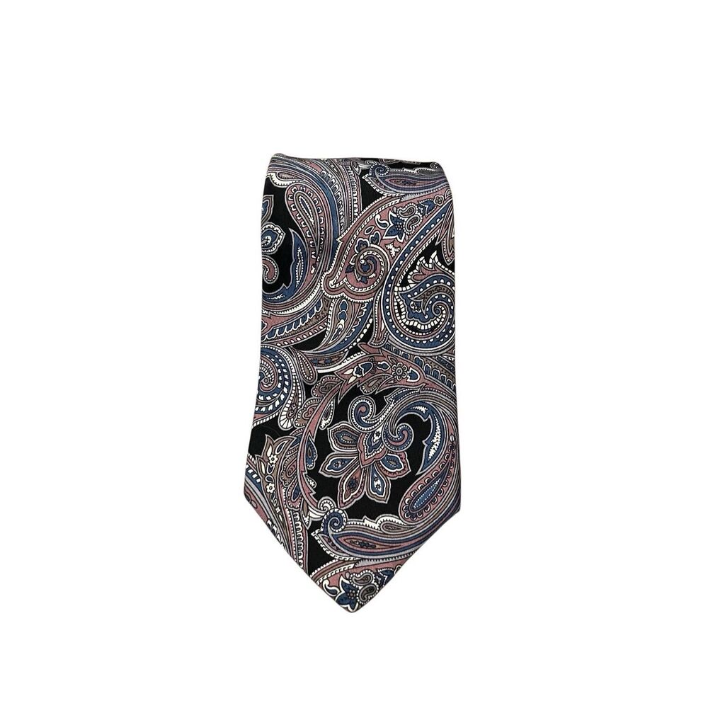 Mallory & Church‎ London Vintage Black Pink Blue Paisley Silk Men’s Neck Tie